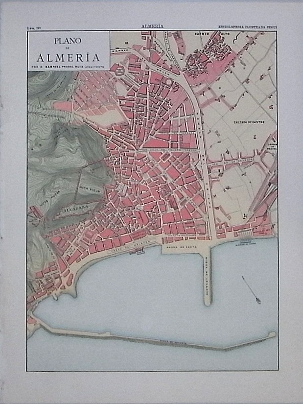 Enciclopedia Ilustrada Seguí. Plano y vistas de la ciudad de Almería