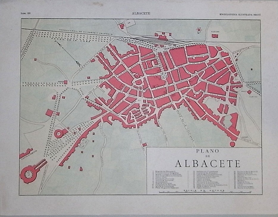 Enciclopedia Ilustrada Seguí. Plano y vistas de la ciudad de Albacete