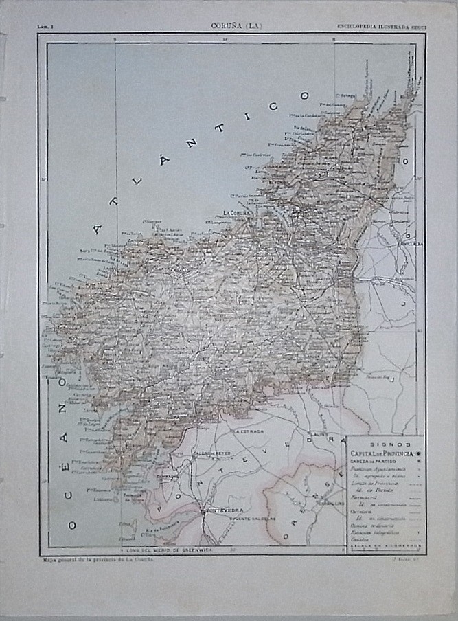 Enciclopedia Ilustrada Seguí. Mapa General y Geológico de la provincia de La Coruña