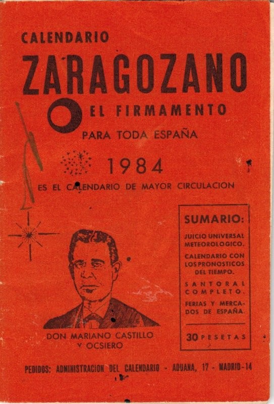 Calendario Zaragozano El Firmamento, para toda España, 1984.
