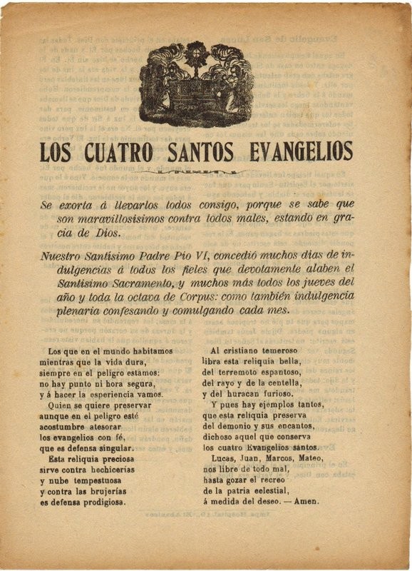 Los Cuatro Santos Evangelios. Se exorta á llevarlos todos consigo, porque se sabe que son maravillosísimos contra todos males, estando en gracia de Dios