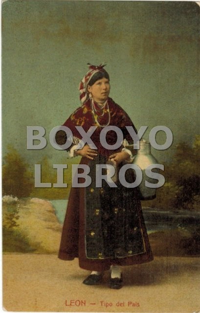 Tarjeta Postal. Leon. Tipo del Pais (La lechera)