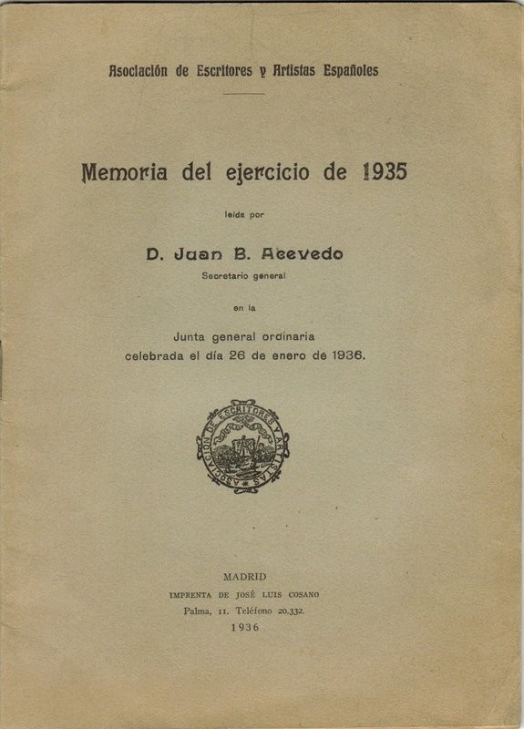 Memoria del ejercicio de 1935, leída por D. Juan B. Acevedo, en la Junta General Ordinariade 26 de enero de 1936
