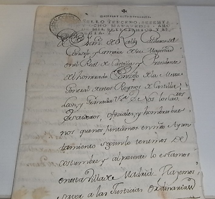 Carta de hermandad de tierras llanas del honrado Concejo de la Mesta a favor de Don Félix Antón Portero, de la Villa de Fuentes de Año, tierra de Ávila,  firmada por el Presidente Don Francisco del Rollo y Calderón y el Secretario de Gobierno Don Diego de
