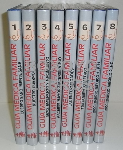 Guía médica familiar. 8 tomos. 1: Cuerpo sano, mente sana. 2: Nuestro cuerpo. 3: Sexo, embarazo y nacimiento. 4: Hacerse mayor, hacerse viejo. 5: Las enfermedades. 6: Tratamiento médico.7: Diccionario médico A-H. 8: Diccionario médico I-Z.