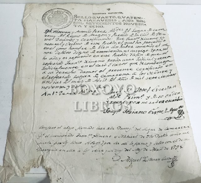 Certificación de honestidad y buena reputación de un vecino de Camarena (Teruel)