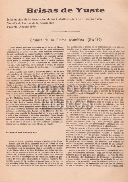 Brisas de Yuste. Información de la Asociación de los Caballeros de Yuste