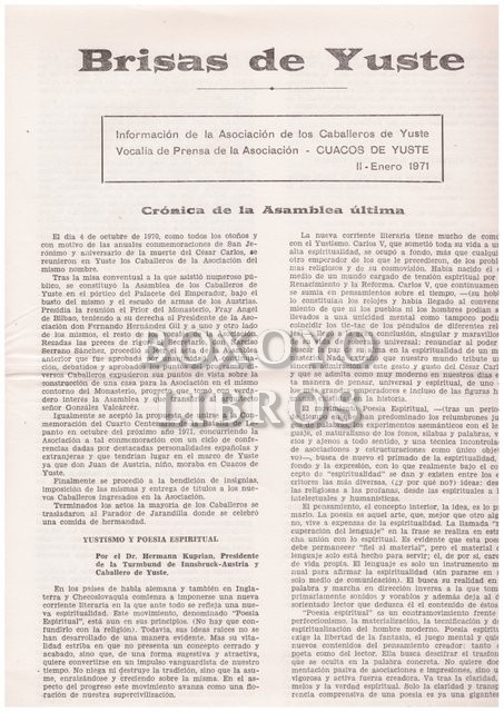 Brisas de Yuste II. Información de la Asociación de los Caballeros de Yuste