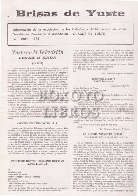 Brisas de Yuste III. Información de la Asociación de los Caballeros de Yuste