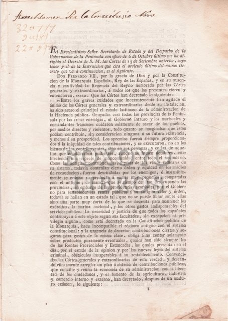 CATALUÑA. Constitución de Cádiz. Decreto de 13/09/1813 sobre un nuevo plan de contribuciones públicas, seguido de Instrucciones a las Diputaciones Generales para el seguimiento y ejecución del mismo, así como el traslado a los alcaldes y Ayuntamientos