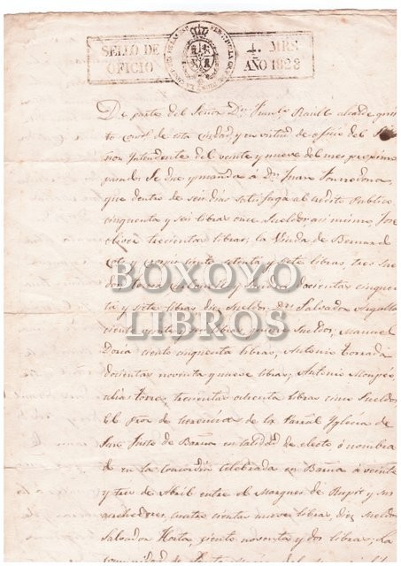 Ayuntamiento de Barcelona, 1828: Reclamación de pago, con apremio, a varios ciudadanos y entidades