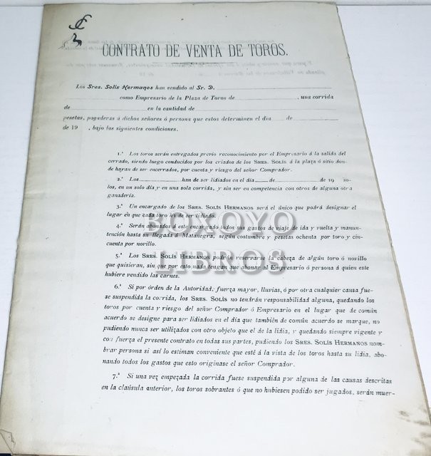 Villafranca de los Barros. Contrato de venta de toros de los Sres. Solís Hermanos