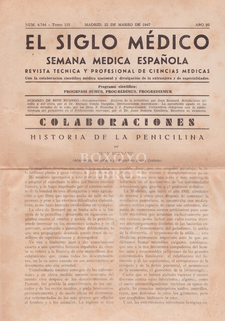 Historia de la penicilina. Adaptación castellana de Francisco Javier Cortezo