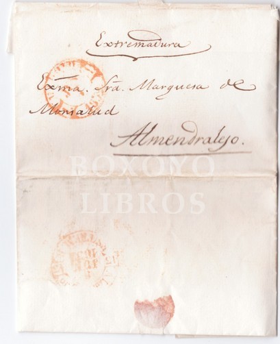 Prefilatelia. Frontal y carta. Dos matasellos. Extremadura