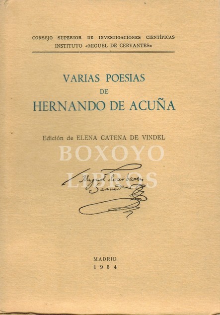 Varias poesías de Hernando de Acuña. Edición de Elena Catena de Vindel.