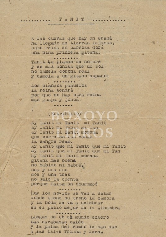 Tanit. Letra de la copla 'Tani mi Tani'