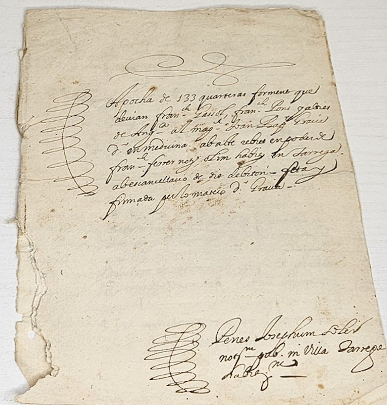 Apocha de 133 quarteras forment. Borges, Tárrega, 1665. Firma notarias